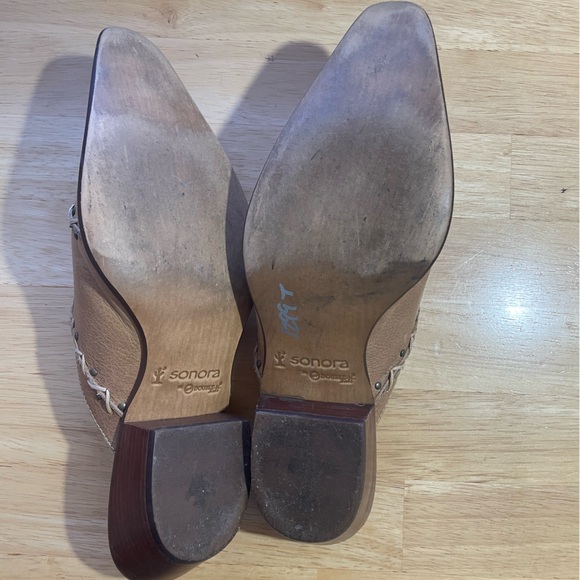 Sonora Western Beige Leather Studded Mules Slides Size 9 - Picture 8 of 9